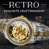 Top Brand Luxury Vintage Style Royal Crystal Gold Skeleton Engraved Watch - The Jewellery Supermarket