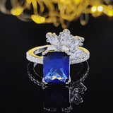 QUALITY RINGS - New Trendy Blue Color Flower AAA+ CZ Diamonds Fashion Ring - The Jewellery Supermarket