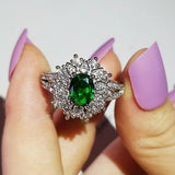 BEST GIFTS - Luxury Green AAA+ Cubic Zirconia Diamonds Flowers Designer Ring - The Jewellery Supermarket