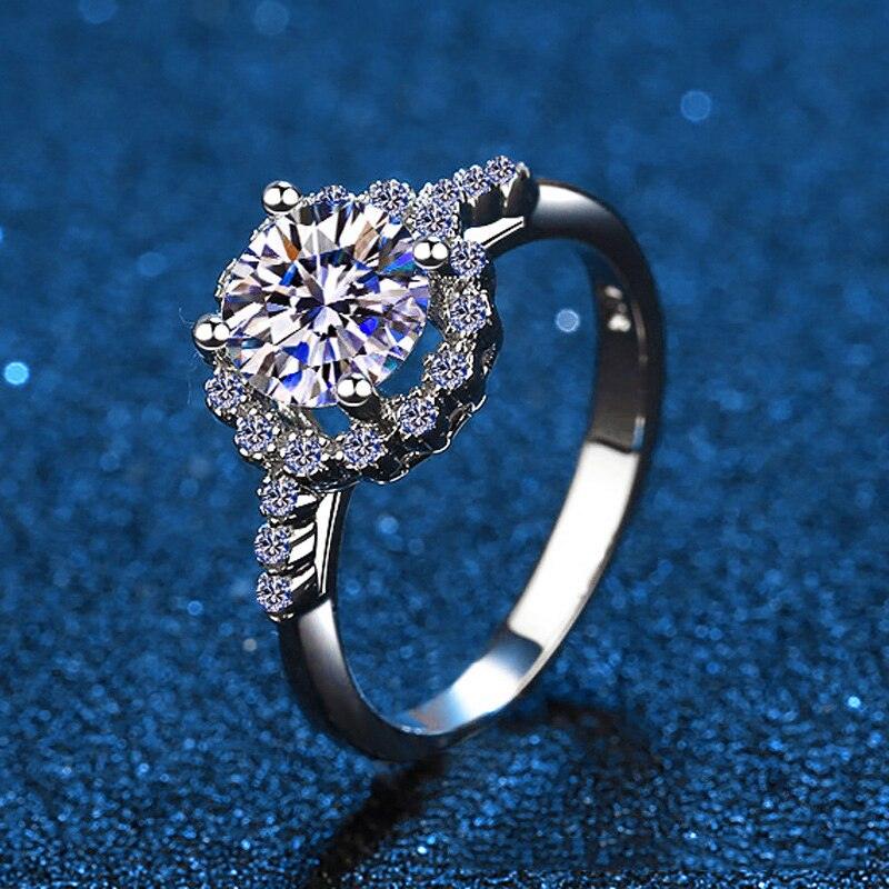 Fabulous Platinum Plated Flower Design 1CT Center Halo High Quality Moissanite Diamonds - Fine Jewellery - The Jewellery Supermarket
