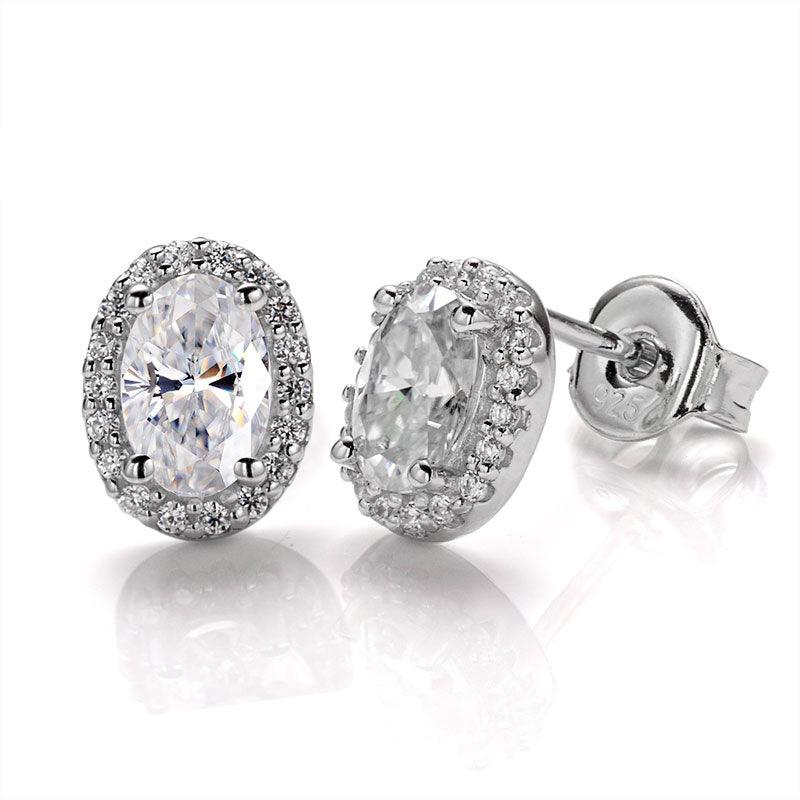Amazing Halo Oval Cut ♥︎ High Quality Moissanite Diamond ♥︎ 0.5ct D-E Color Stud Earrings - The Jewellery Supermarket