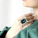 NEW VINTAGE RINGS Large Green Square Crystal Statement for Women Adjustable Rhinestone Exaggerated Ring - The Jewellery Supermarket