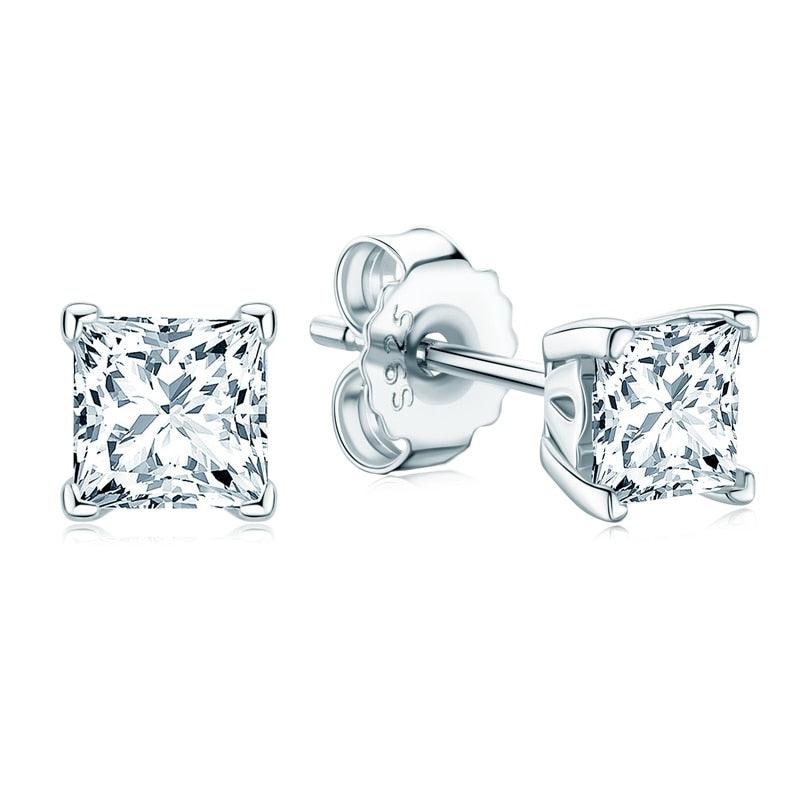 Stunning New Trend ♥︎ High Quality Moissanite Diamonds ♥︎ 4.5mm/5.5mm Princess Cut Real Silver Stud Earrings - The Jewellery Supermarket