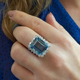 New Arrival Luxury Blue Color Rectangle Cut AAA+ Quality CZ Diamonds Engagement Ring - The Jewellery Supermarket