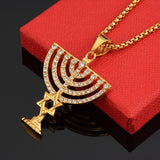 NEW Israel Menorah Happy Hanukkah Golden Stainless Steel Star Of David Pendant - The Jewellery Supermarket