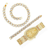 Gold Colour Watch Snake Silver Link Chains Bracelet Necklace Bling Jewellery - Iced Out Watches for Women - The Jewellery Supermarket