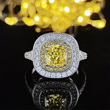 Dazzling New Luxury Yellow Color Cushion Cut AAA+ CZ Diamonds Fashion Ring - The Jewellery Supermarket