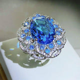 NEW VINTAGE RINGS Luxury Blue Big Flower AAA Zircon Gorgeous Ring - The Jewellery Supermarket
