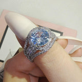 QUALITY RINGS New Luxury Halo Designer AAA+ Cubic Zirconia Diamonds Engagement Ring - The Jewellery Supermarket