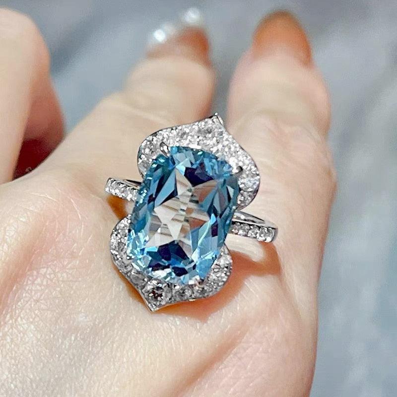 Hot Selling Celebrity Fashion Romantic Aquamarine High End AAA+ Quality CZ Diamonds Ring - The Jewellery Supermarket