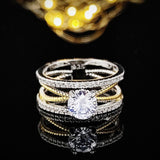Glamorous Luxury Gold Silver Color Geometry AAA+ Cubic Zirconia Diamonds Fashion Ring - The Jewellery Supermarket