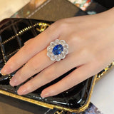 New Luxury Fashion Oversized Floral Blue White AAA+ Quality Zirconia Diamonds Ring - The Jewellery Supermarket