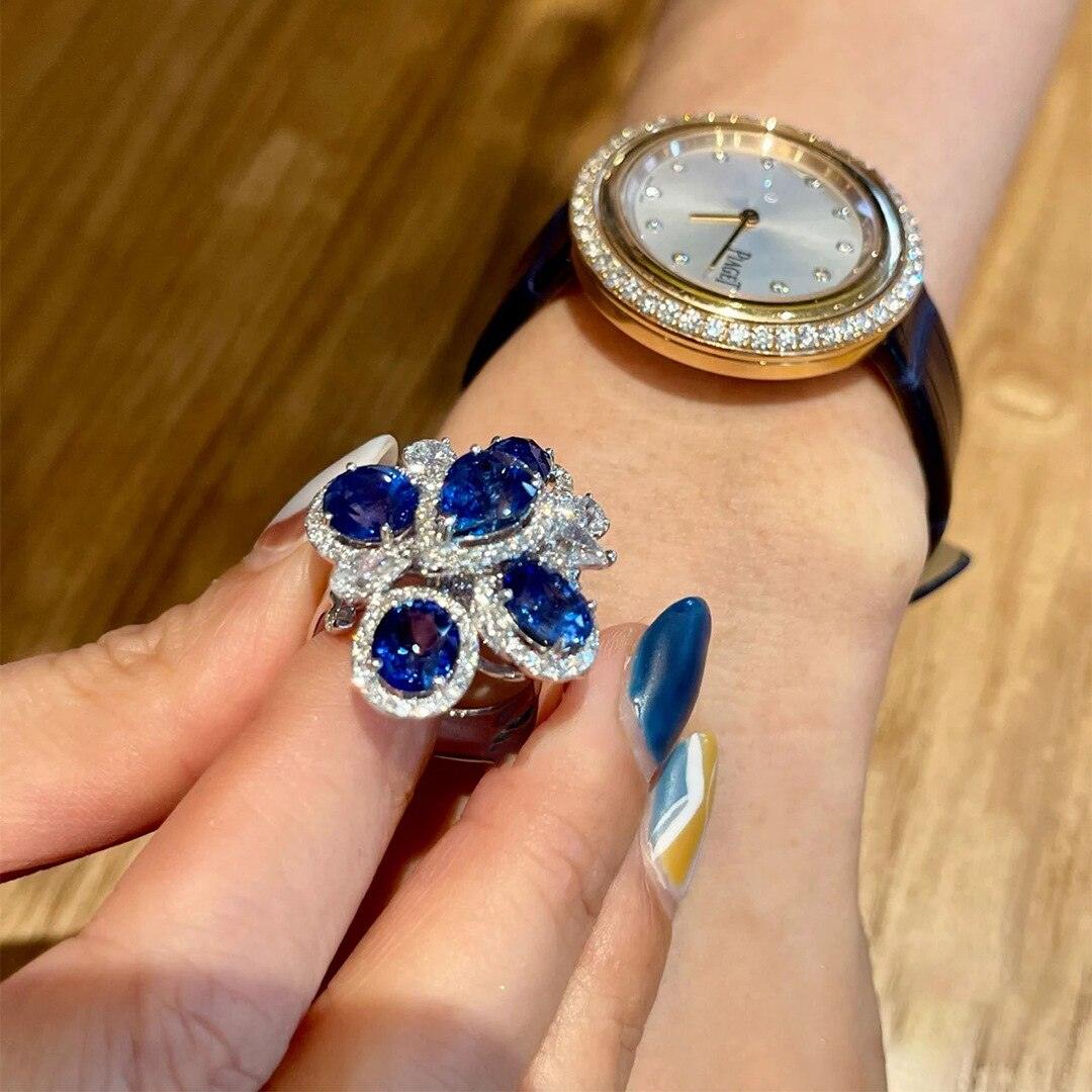 VINTAGE FASHION RINGS Luxury Sea Blue Geometric Floral AAA+ Cubic Zirconia Ring - The Jewellery Supermarket