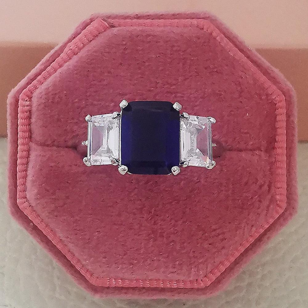 NEW ARRIVAL New Luxury Blue Color Rectangle AAA+ Quality CZ Diamonds Fashion Ring - The Jewellery Supermarket