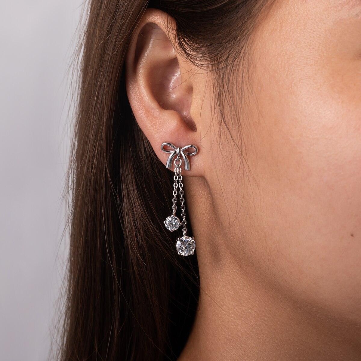 Gorgeous 3Carat D Color ♥︎ High Quality Moissanite Diamonds ♥︎ Bow Drop Stud Earrings - Fine Jewellery - The Jewellery Supermarket