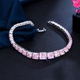 APPEALING AAA+ Zircon Diamonds Classic Tennis Bracelet - Silver Plated Elegant Square Pink Bracelets for Women - The Jewellery Supermarket