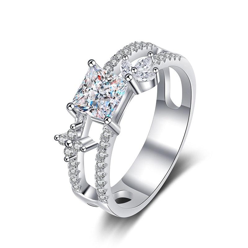 Floral Vine Design Princess Cut High Quality Moissanite Diamonds Platinum Plated Rings - Luxury Ring - The Jewellery Supermarket