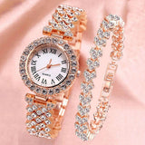 Best Selling Luxury Bling Fashion Brand Simulated Diamonds Steel Band Watch Bracelet Set - Ideal Gifts
