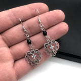 Gothic Punk Style Hollow Heart Cross Pendant Earrings - Religious Dark Art Goth Jewellery Earrings for Women - The Jewellery Supermarket