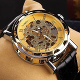 New Luxury Fashion Stainless Steel Skeleton Mechanical Business Watch With Black Leather Strap - The Jewellery Supermarket