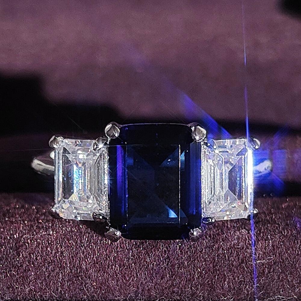 NEW ARRIVAL New Luxury Blue Color Rectangle AAA+ Quality CZ Diamonds Fashion Ring - The Jewellery Supermarket