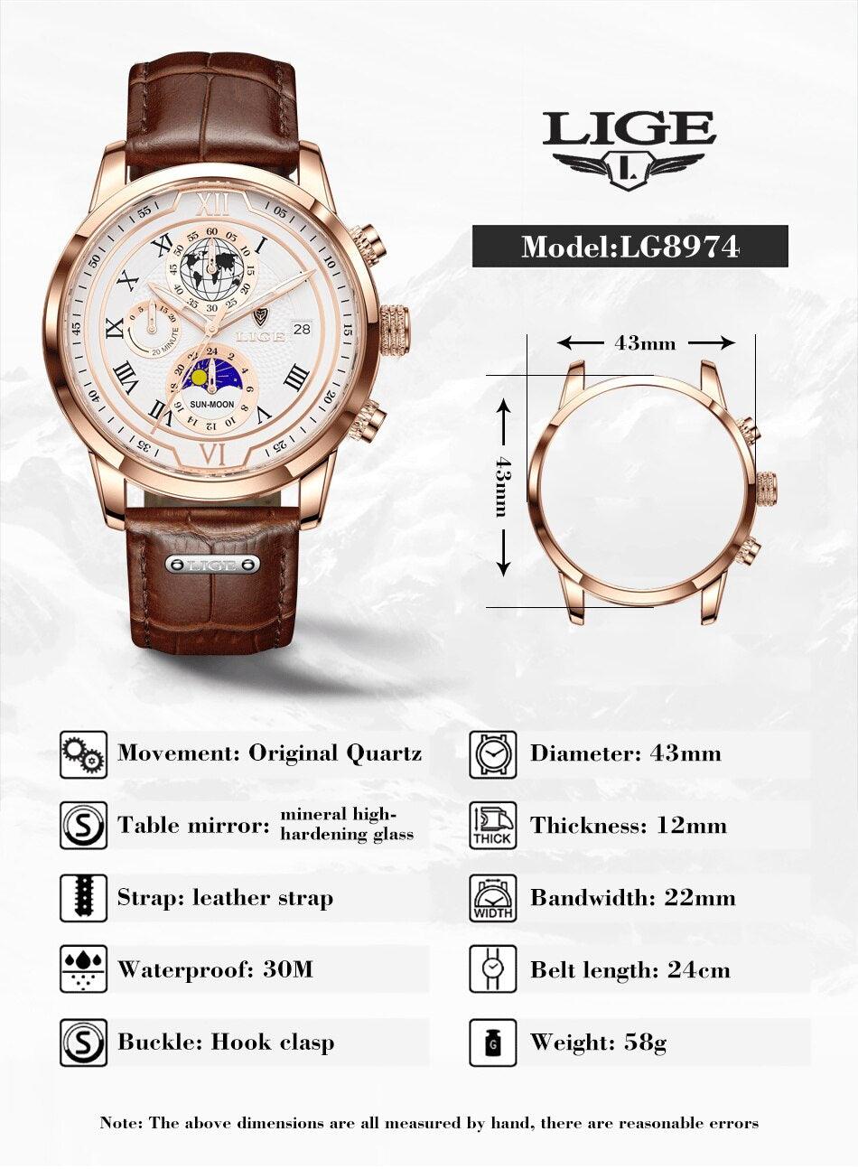 NEW MENS WATCHES - Top Brand Leather Chronograph Waterproof Sport Automatic Date Quartz Watch - The Jewellery Supermarket