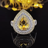 NEW Luxury Yellow Pear Cut silver color Designer AAA+ Quality CZ Diamonds Fashion Ring