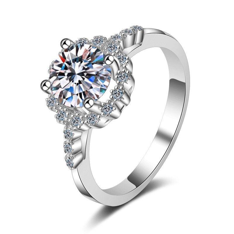 Fabulous Platinum Plated Flower Design 1CT Center Halo High Quality Moissanite Diamonds - Fine Jewellery - The Jewellery Supermarket