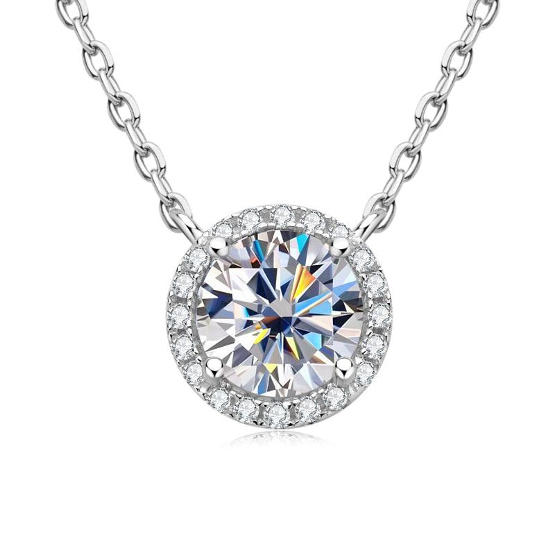 Awesome 1.0 Carat Round Cut D Color VVS1 High Quality Moissanite Diamonds Halo Necklace - Fine Jewellery - The Jewellery Supermarket