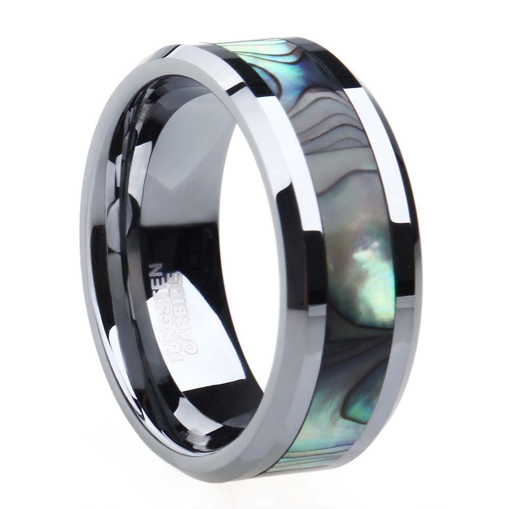 NEW ARRIVAL - Luxury Abalone Shell Wedding Engagement Tungsten Rings For Couple - The Jewellery Supermarket