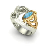 VINTAGE FASHION RINGS Sea Blue Gemstone Navy Blue Topaz Angel Wings Ring - The Jewellery Supermarket