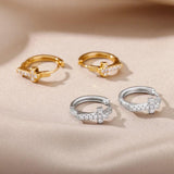 CZ Zircon Crystals Cross Hoop Stainless Steel Small Geometric Round Earrings For Women - Religious Jewellery - The Jewellery Supermarket