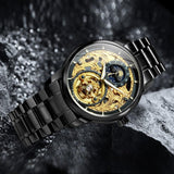 NEW - Gold Skeleton Tourbillon Moon Phase Luminous Luxury Skeleton Watches - The Jewellery Supermarket
