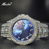 New Simulated Diamond Blue Red Black Luxury Iced Out Watches Bracelets - Ideal Fashion Gift