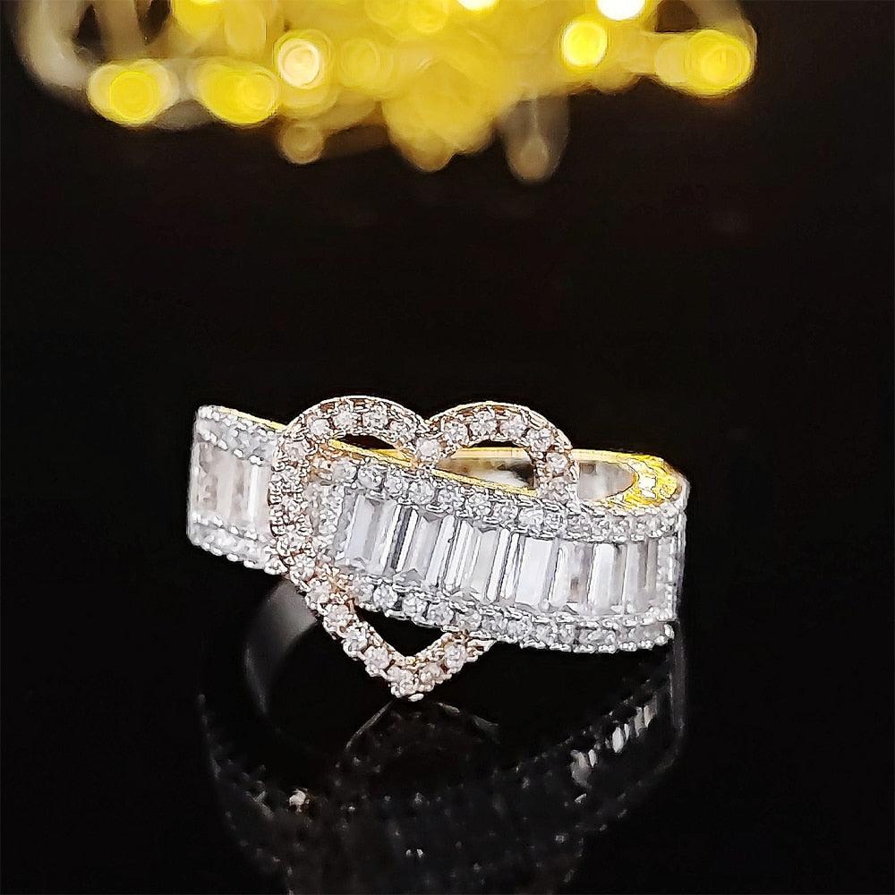New Luxury Romantic Rose Gold Silver Color Heart Design AAA+ Quality CZ Diamonds Ring - The Jewellery Supermarket