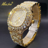 Outstanding Simulated Diamonds Iced Out Hip Hop Stylish Quartz Double Dial Heavy Gold Colour Watch For Men