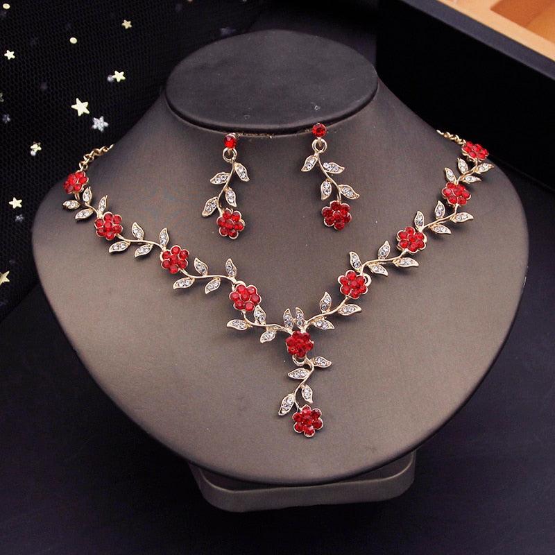 New Luxury Fashion Flower Choker Necklace Earrings Necklace Sets - Rhinestone Jewellery Sets for Women - The Jewellery Supermarket