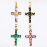 Big Rainbow Colorful Christian Cross Pendants Necklace Gold Plated AAA Zircon Crystals Religious Jewellery 