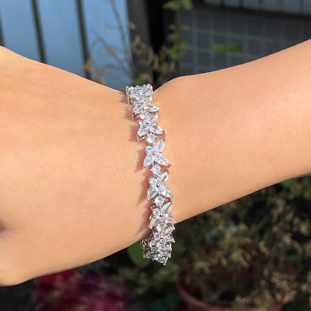 Paved Leaf Shape Super Gorgeous White AAA+ Cubic Zirconia Simulated Diamonds Tennis Bracelets for women - The Jewellery Supermarket