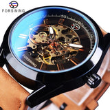 New Top Brand Blue Light Glass Casual Leather Military Automatic Mechanical Wrist Skeleton Luminous Watch  - The Jewellery Supermarket