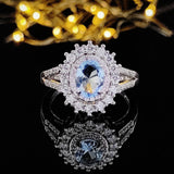 New Arrival Designer Pink Blue Oval Cut AAA+ Quality  CZ Diamonds Engagement Ring