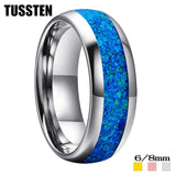 New Arrival Blue Opal Domed Polished Fashion Tungsten Engagement Wedding Comfort Fit Ring for Men Women