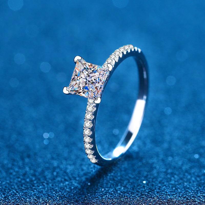 1-2CT Princess Cut High Quality Moissanite Diamonds VVS Colorless Solitaire Diamond Bridal Sets Ring - The Jewellery Supermarket