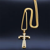 Attractive Catholicism Jesus Cross Chain Necklace - Gold Color Stainless Steel Religious Pendant Necklaces - The Jewellery Supermarket