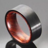 New Black Matte Flat Brushed Red Sandalwood Inner Set Fashion High Quality Tungsten Ring