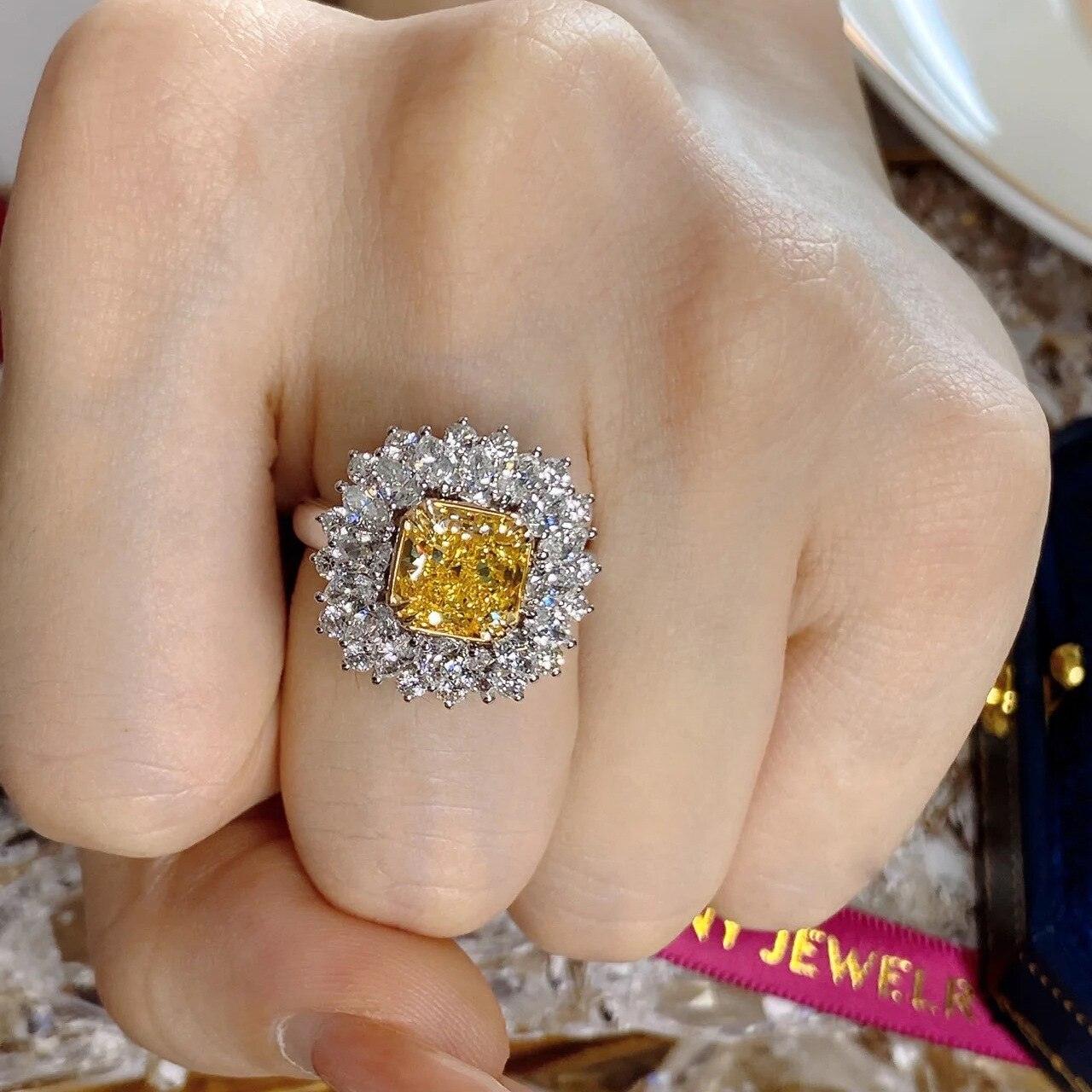 NEW Luxury Jewelry Transparent Yellow AAA+ Quality Zirconia Diamonds Floral Rings - The Jewellery Supermarket