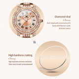 Top Brand Luxury Bling Fashion Simulated Diamonds Stainless steel Strap Rose Gold Colour Quartz Ladies Watch - The Jewellery Supermarket