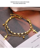 NEW Stainless Steel Bracelets Cross Beads Layer Chain Creative Pendant Bracelet For Women - The Jewellery Supermarket