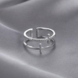 Lovely Silver Color Double Cross Flashing Zircon Crystals Open Rings for Women - Religious Fashion Jewellery - The Jewellery Supermarket