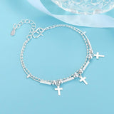 Silver Color Simple Cross Fashion Frosted Bead Round Bracelet for Women - Christian Jewellery 